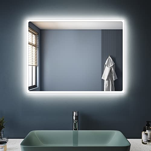 SONNI Badspiegel Lichtspiegel Kupfer/bleifreie Spiegel Wandspiegel 80 x 60cm kaltweiß IP44 energiesparend