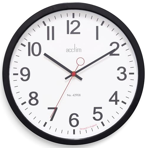 Acctim Kempston Wall Clock Metal Energy Efficient Movement Glass Lens 35cm (Black)
