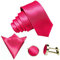 GASSANI 3-SET Krawattenset, 8,5Cm Breite Pinke Rosane Herren-Krawatte Schmal Manschettenknöpfe Ein-Stecktuch, Bräutigam Hochzeitskrawatte Glänzend