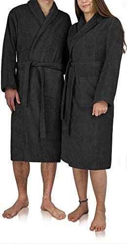 normani Bademantel 100% Baumwolle mit Frottee I - Öko-Tex 100 - Premium Qualität Farbe Schwarz Größe XL