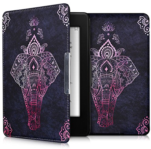 kwmobile Klapphülle kompatibel mit Amazon Kindle Paperwhite Hülle - eReader Case (für Modelle bis 2017) - Elefant Zeichnung Pink Anthrazit