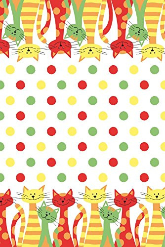 Sovie Home Tischdecke Cats aus Linclass Airlaid, 120 x 180cm, 1 Stück, Design mit 3 bunten Katzenfiguren in Gelb Grün Rot, Ideal für Kindergeburtstage