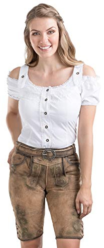 Damen Theresa Lederhose Antik aus der Meisterstück Serie von Schöneberger Trachten - Vintage Trachtenlederhose inkl. Trachtengürtel (36, Braun)
