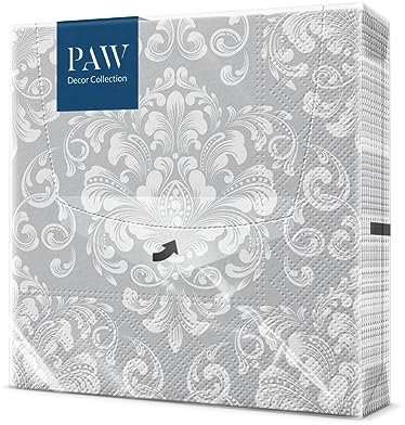 PAW - Servietten 3-lagig (33 x 33 cm) I 20 Stück I Perfekt für Kommunion, Hochzeit, Konfirmation und Feiern I Papierservietten Bunt mit Dekorationen I Besondere Anlässe, Ornamente, Silber I Beautiful
