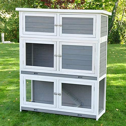nanook Premium 3-stöckiger Kaninchenstall Hasenstall XXL Meerschweinchenstall Schnuffi draußen mit Staufach wetterfest 141 x 122 x 48 cm