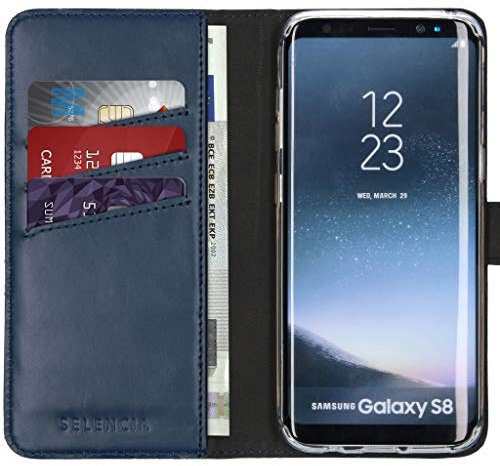 SELENCIA Klapphülle aus Echtleder - Geeignet für Samsung Galaxy S8 - Blau