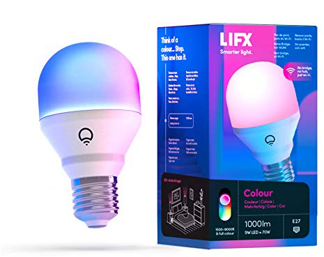LIFX Colour A60 1000 Lumen [E27-Sockel], Milliarden von Farben und Weißtönen, WLAN-fähige Smart LED-Glühlampe, Bridge nicht nötig, Kompatibel mit Alexa, Hey Google, HomeKit und Siri