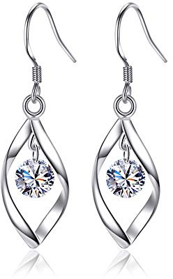 Gnoce Verdrehtes Wasser baumeln Ohrringe S925 Silber Tropfen Ohrringe mit Kristall Zirkon Mode Ohrringe Schmuck Geschenk für Frauen Mädchen