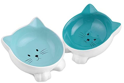 Navaris Futternapf Set 2-teilig für Katzen - 2X Keramik Napf rutschfest - Fressnapf Katzennapf spülmaschinenfest - Wasser Nassfutter Trockenfutter