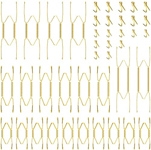 20 Appendini per Piatti a Parete Invisibili 4/5/ 6/8/ 10 Pollici Appendipiatti da Esposizione Decorativi in Filo Metallico Portapiatti da Muro in Acciaio con 20 Ganci con Chiodi (Oro)