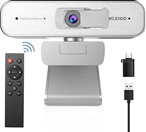 Zoom Zertifizierte, NexiGo N940P 2K Webcam mit zoomfunktion, Fernbedienung und Software | Sony_Starvis Sensor | 1080P @ 60FPS | 3X Zoom in | Dual Stereo Mikrofon, für Zoom/Skype/Teams/Webex (Silber)