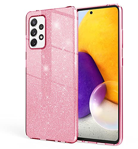 NALIA Glitzerhülle für Samsung Galaxy A72 - Grip - Hülle, Pink | Partikel fest im Material eingeschlossen, 3-Schicht-Schutzaufbau mit Hardcase-Kern, Erhöhter Kamerarand, SHINEPOP