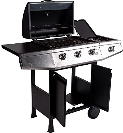Barbacoa de gas de 3 fuegos, color negro, 117 x 52 x h100 cm