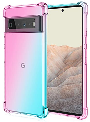 DOINK Bunt Farbverlauf Hülle für Google Pixel 6, Durchscheinend TPU Silikon Handyhülle mit StoßFest Bumper - Rosa Grün