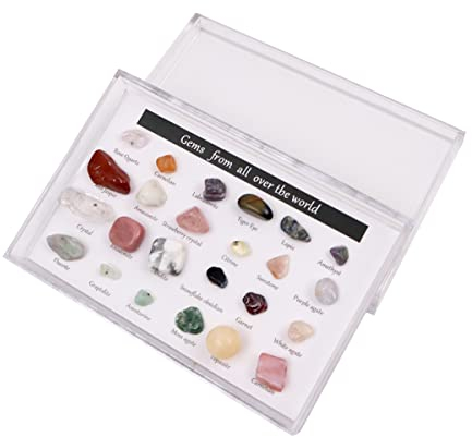Tiardey - Colección de muestras de Cristal Original de 24 Tipos, Juego de colección de Rocas y minerales, muestras coleccionables de Piedras Preciosas, Natural cruda para decoración del hogar
