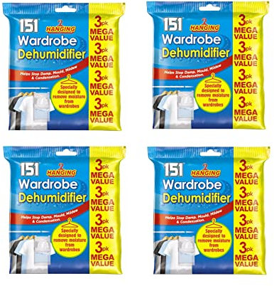 12 Hanging Wardrobe Dehumidifier Bags Small Moisture Trap Crystals Damp control