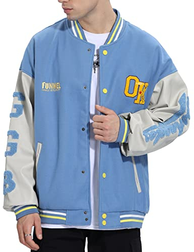 GIJOVANA College Jacke Herren mit Stickerei Übergangsjacke Damen Sportjacke Baseball Jacken Herbst Winter(Blau,L)
