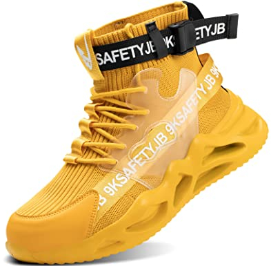 IYVW SAFETY 7719 Arbeitsschuhe Herren Sicherheitsschuhe Damen Leicht s3 mit Stahlkappen Sportlich Atmungsaktiv Gelb 44 EU