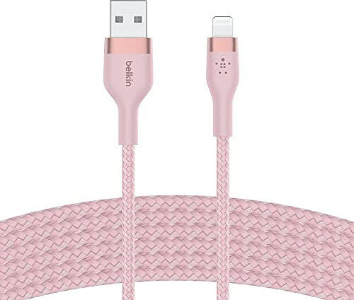 Belkin BoostCharge Pro 2 Pack Flex Braided USB Type A to Lightning Cable (3M/10FT), MFi Charging Certified Compatible with iPhone 14, 14 Plus, 14 Pro, 14 Pro Max, 13, Mini, SE, 12, iPad, AirPods-Pink