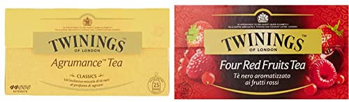 Twinings, Agrumance Tea, Tè Nero Aromatizzato agli Agrumi, Sapore Fresco e Appagante, Infusi e Tisane, 3 Confezioni da 25 Filtri & Tè Nero ai Quattro Frutti Rossi, 25 Filtri