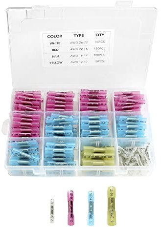 QWORK® 270PCS Heat Shrink Wire Connectors Crimp Connectors 26-10 AWG Waterproof Insulated Solderless Electrical Connectors for Automotive Marine