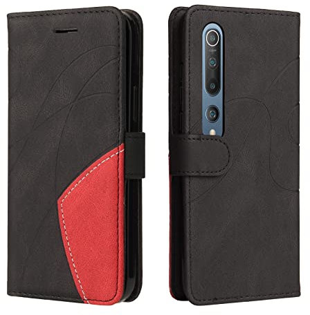 Fatcatparadise Kompatibel mit Xiaomi Mi 10/Xiaomi Mi 10 Pro Hülle, Leder PU Brieftasche Handyhülle Flip Case Silikon Bumper Schutzhülle Klapphülle.Lederhülle mit Kartenfächern/Standfunktion (Schwarz)