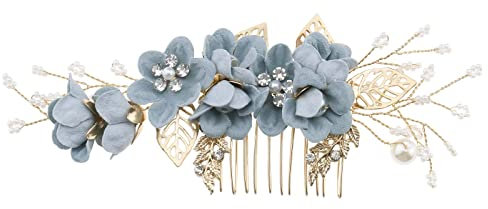 eMagTech Hochzeit Braut Haarkamm Blume Seite Haarspangen Strass Perle Blumen Kopfschmuck Haarwerkzeuge Haarschmuck für Hochzeit Braut Brautjungfer Blau