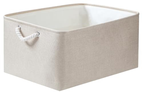 Mangata Faltbarer Aufbewahrungskorb mit Seilgriffen, Stoff Aufbewahrungsbox (Helles Khaki, L)