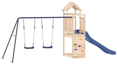 vidaXL Spielturm, Klettergerüst mit Rutsche Schaukel, Kinder Kletterturm mit Holzdach, Spiel-Zubehör für Garten, Holz Spielplatz, Massivholz Kiefer