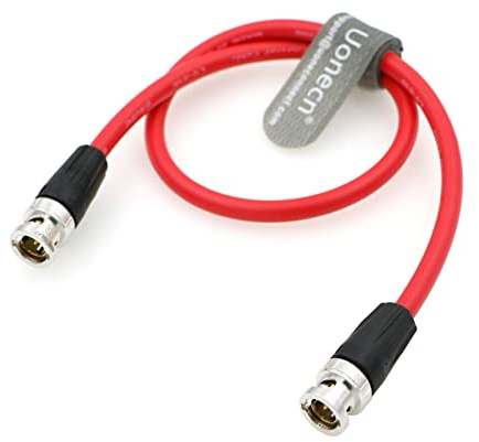Uonecn Original 12G-SDI BNC Koaxialkabel, Rechtwinkliger BNC Stecker zu Stecker, 75Ω, für 4K UHD Video, kompatibel mit Blackmagic URSA Mini, ATEM, RED, Sony, Canon Broadcast Kameras 50CM, Rot