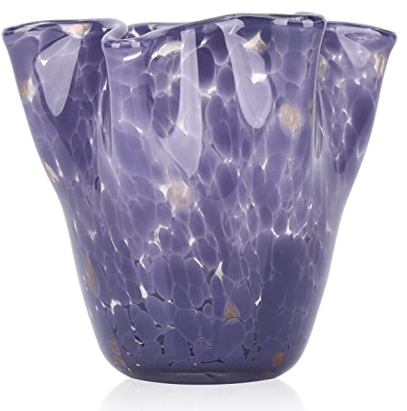 Mundgeblasene Glasvase, dekorativ, violette breite Öffnung, Blütenblattvase, modernes Kunstdesign, dekorative Vase für Wohnkultur, Wohnzimmer, Tafelaufsatz, Tisch und Hochzeit. Huaban (E-2)
