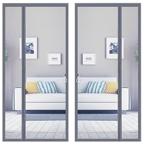 Mosquitera Plegable para Puerta de Balcón, 140x180cm con Cortina Magnética e Imanes Fuertes Mosquitera, Gris