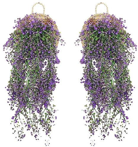 TTBDDM 2 Stück Künstliche Blumen an der Wand, Terrasse Kunstblumen, Kunstpflanze Hängend, Zur Dekoration von Hochzeiten, Gärten, Mauern, Balkonen und Wohnräumen (Lila)