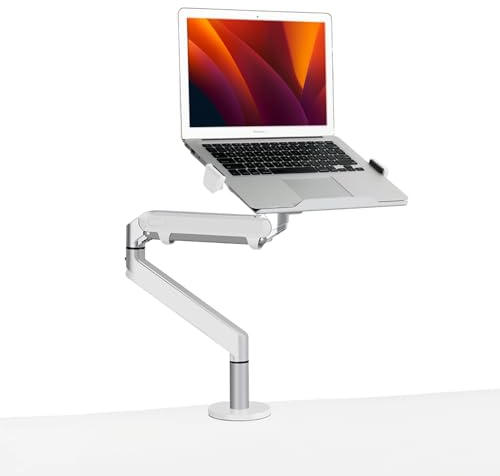Alberenz® Laptophalterung mit Gasfeder, verstellbare Laptop Halterung für 17 Laptops, Notebook Ablage im ergonomischen Design, höhenverstellbar und neigbar, Farbe Silber