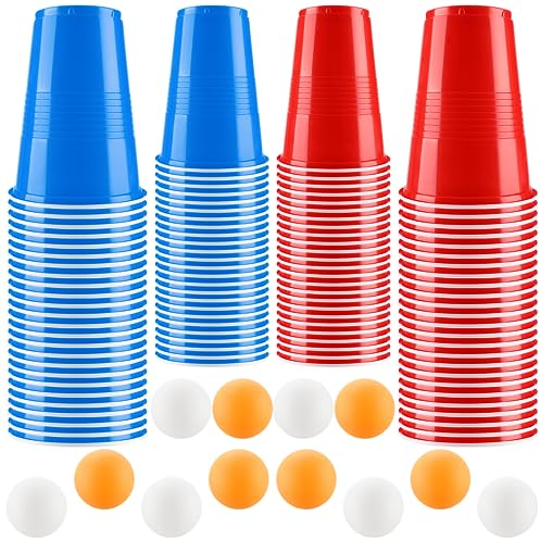 Gobelet Beer Pong, 100 Biere Pong avec 12 Balles de Ping-Pong, 500ML Gobelet Rouge, pour Une Fête D'Anniversaire, Une Réunion D'Amis, Une Réunion de Noël