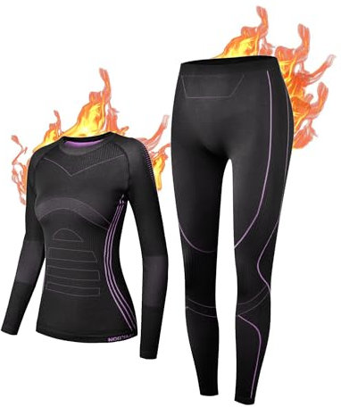 NOOYME Thermounterwäsche Damen Funktionsunterwäsche Damen Warm & Atmungsaktiv Funktionswäsche Damen Thermo Unterwäsche Dame Skiunterwäsche Damen, Integrierte Violett M