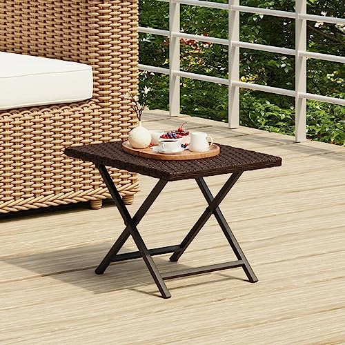Homgoday Klapptisch Campingtisch Balkontisch Gartentisch Klappbar Beistelltisch Couchtisch Teetisch für Garten Terrasse und Balkon Braun 45x35x32 cm Poly Rattan