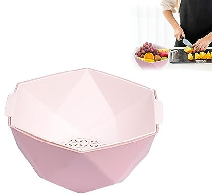 Herfair Obstschale Verdicktes,Doppellagiger Korb Kunststoff,Abtropfkorb, undichtes Becken, Zuhause, Küche, Waschen Obstkorb (Rosa,Geige)