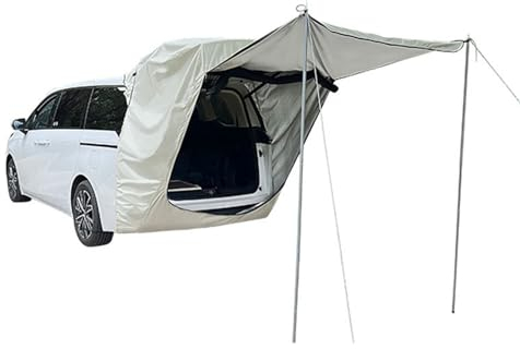 Fancemot SUV Heckklappenzelt, Auto Camping Zelt mit Markise Schatten, Auto Dachüberdachung und Stangen, Weiß Wasserdicht Auto Zelt für Outdoor Reisen, Universal Fit Most SUV 001