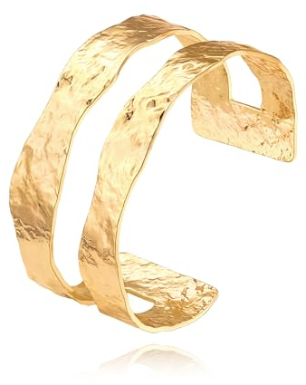 CANEVINKA Statement Hammered Gold Cuff Bangle Bracelet Boho Chunky Stackable Bracelets Dainty Adjustable Gold Wide Bracelets for Women