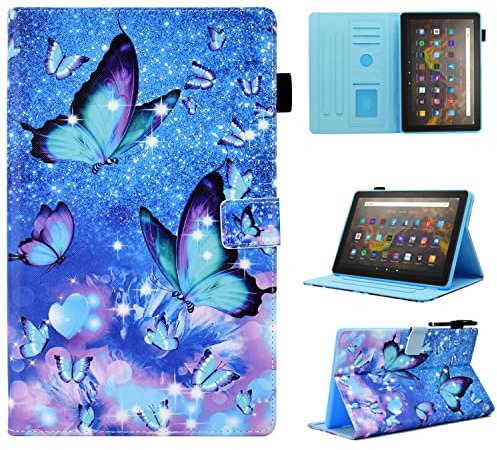 BYCeKe Case for All-New Amazon Fire HD 10 & HD 10 Plus Case (13th/11th Generation, 2023/2021 Release) 10.1 Slim PU Leather Stand Cover with Pencil Holder and Smart Auto Wake/Sleep, Flicker Butterfly
