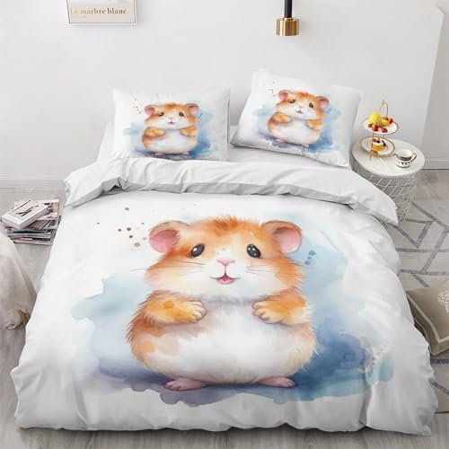 Winter Bettwäsche 135x200 Hamster - Tiere Bettbezug 135x200 2er Set, Weich Warme & Bügelfrei Mikrofaser Bettwäsche-Sets, Wendebettwäsche mit Reißverschlus und 1 Kissenbezug 80x80 H-&2-182