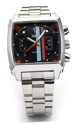 PACKOVE Jargar Herren Automatikuhr Mit Edelstahlband Quadratischem Ziffernblatt Datums Und Wochendarstellung Schwarz Stilvolle Mechanische Armbanduhr Für Alltag