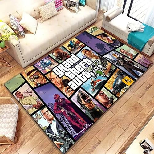 yyxsgdmw Klassischer G.T.A. Game Gamer Bereich Teppich Teppich Für Zu Hause Wohnzimmer Schlafzimmer Sofa Fußmatte Wohnkultur, Kinder Spielen rutschfeste Bodenmatte A216 160×230Cm