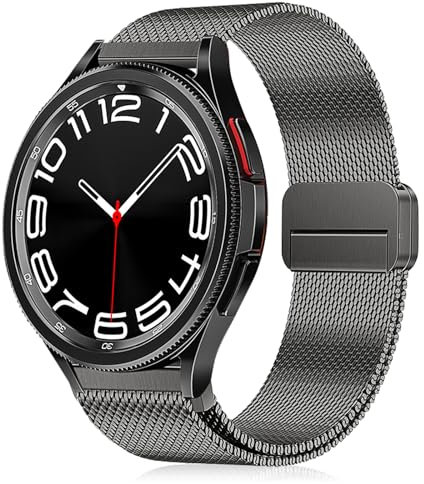 Hinnwer 20mm Cinturino Acciaio per Samsung Galaxy Watch 7/Galaxy Watch 6/Watch 5/Watch 4 40mm 44mm Metallo Magnete Cinturini Loop Magnetico Cinturini per Samsung Galaxy Watch 6 Classic Grigio Titanio
