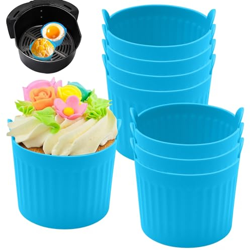 Lifemaison 8pcs Grand Moule Silicone Air Fryer,Plat Pour Friteuse Sans Huile,Mafin Coupe Moule,Moule Pour Gâteau Au Four,Moule à Tarte Aux Oeufs,Air friteuse Accessoires,Réutilisable Silicone Bakeware