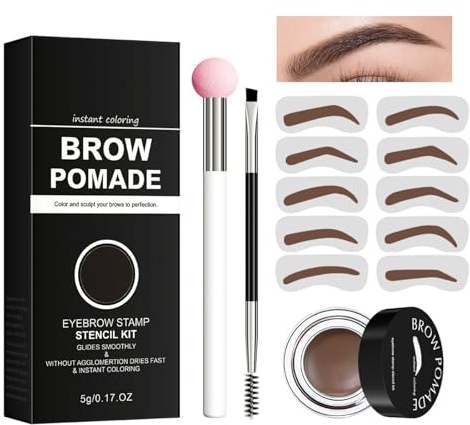 EONFAVE Augenbrauen Stempel Schablone Set - Braun Wasserfest Augenbrauen Pomade Set Mit 2 Bürsten Und 10 Schablone - Schweißfeste Lang Anhaltende Sofortfärbung Augenbrauen Gel Augenbrauen Stempel Kit