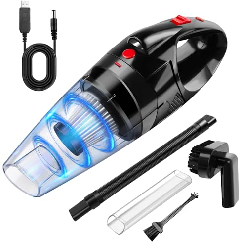 Handstaubsauger Akku 12V, 9500Pa Handstaubsauger mit HEPA Filter, Auto Mini Staubsauger Stark Kabellos mit LED-Licht, Auto Gadget Reinigungsset für Zuhause Tierhaare Wohnmobil (Schnell-Ladegerät)