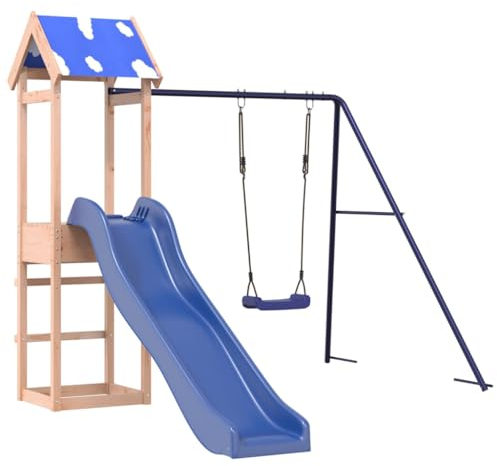 vidaXL Spielturm, Klettergerüst mit Schaukel Rutsche, Kinder Kletterturm Spiel-Zubehör für Garten, Holz Spielplatz Spielhaus, Massivholz Douglasie