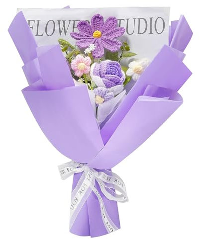janeunique Flowers Delivery Prime Crochet Flowers Bouquet-Knitted Flower Bouquet for Home Decoration Anniversary Graduation Artificial Flower Gifts for Mom Women and Her,Purple